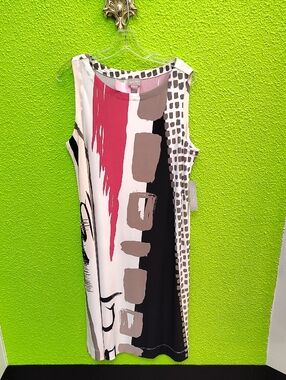 Chico's Sleeveless Abstract Block Print Dress - Pink, Black, White, Taupe